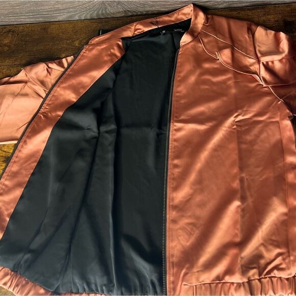REVOLVE Krisa Ruffle Satin Style Bomber Jacket in Copper. Lined. Size Small. NWT - Picture 10 of 16